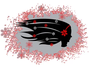 Foto op Plexiglas abstracte vrouwen illustratie vector silhouet bloemen rood © D. Kohn