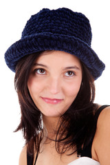 Beautiful young woman smiling,with blue hat