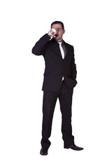 Businessman celebrating with a glass of drink