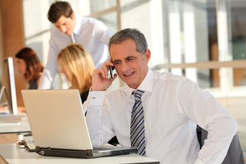 Businessman in the office talking on the phone