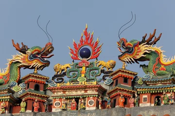 Wall murals Hong-Kong Chinese Dragons at Buddhist temple, Hong Kong