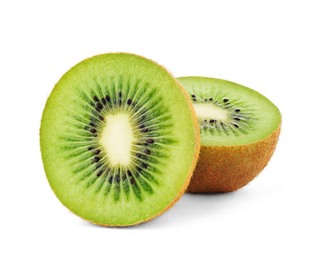 Kiwi fruit cut in two halves isolated on white background