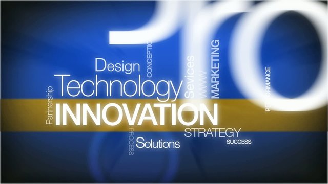Innovation technology blue background tag cloud animation