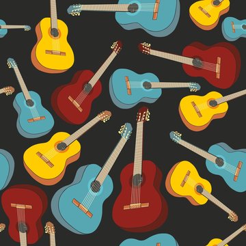 vector illustration seamless pattern isolated guitars