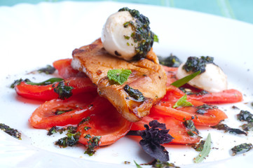 tomato with sauce from  basil.