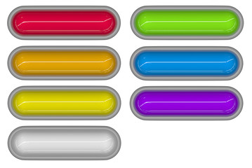 7 glossy 3d tubes in different colors embedded in white