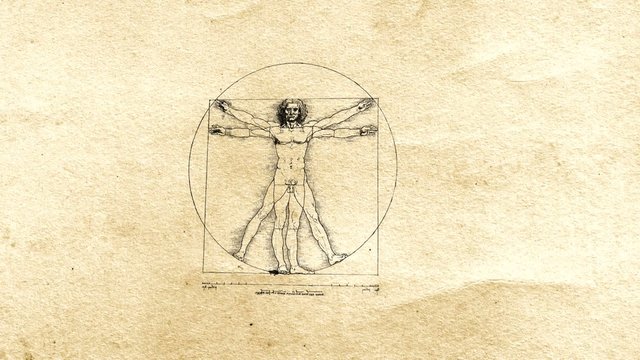 Vitruvian Man (DaVinci) on old paper