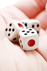 サイコロをのせた手のアップ