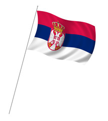 Flag of Serbia with pole flag waving over white background