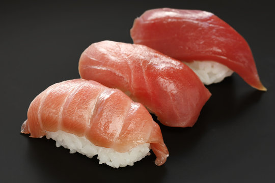 three types of tuna sushi , japanese food