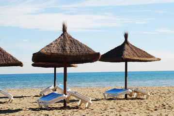 Sun Loungers on Beach Fuengirola, Spain