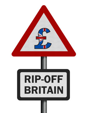 Photo realistic 'rip-off Britain' sign, isolated on white