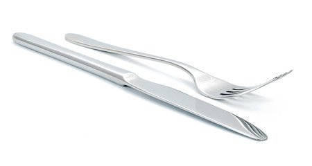 Fork and knife on white