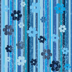 Grunge retro background with stripes and flowers