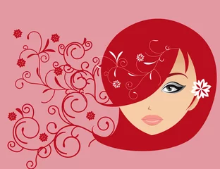 Foto op Plexiglas abstracte vrouwen illustratie vector rood haar gezicht romantisch © D. Kohn