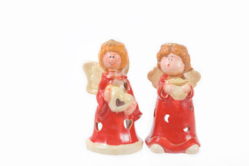 Two beautiful figures of angels on a white background