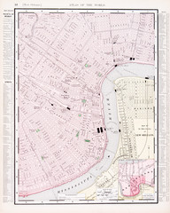 Detailed Antique Vintage Color Street City Map New Orleans, LA