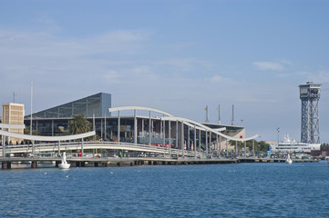 De la Fusta Pier bridge view located at Barcelona, Spain.