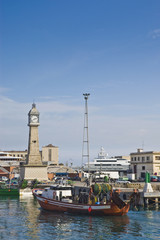 Clock pier located near Barceloneta at Barcelona, Spain