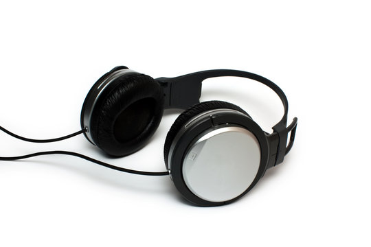 Stereo headphones on a white
