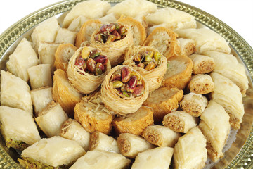 Close view of bird nest, burma and finger cashew baklava