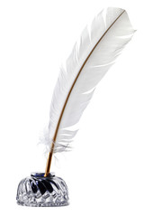 White feather quill pen and inkwell isolated © RTimages