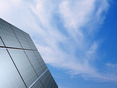 Solar panel against blue sky. Concept - echo energy.