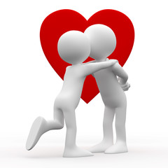 Woman kissing man with a heart background