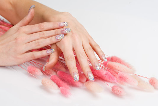 Nail art and pink decoration spikes