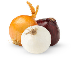 isolated onions. Three onion bulbs of different colors (red, yellow and white) isolated on white background © ChaoticDesignStudio