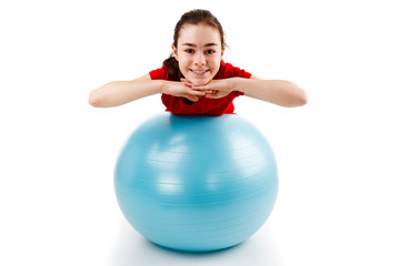 Girl exercising on white background