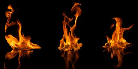 Beautiful stylish fire flames reflected in water