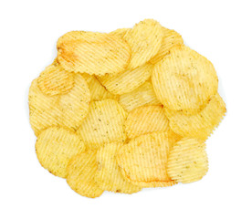 The heap of potato chips isolated on white background