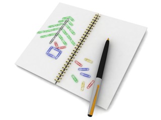 Notebook and pen on a white background