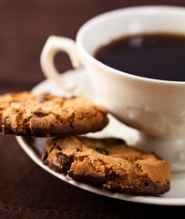 Chocolate chip cookies and a cup of coffee