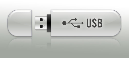 USB flash memory drive with "USB" wording and logo