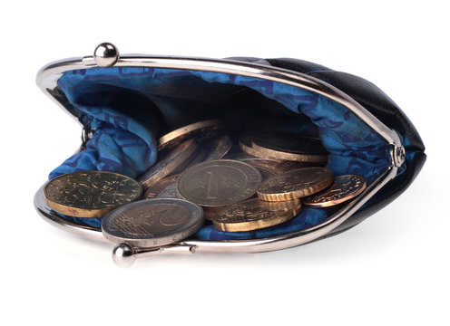 Purse With Coins Isolated On White Background