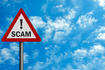 Photo realistic 'scam warning' sign, with space for text overlay