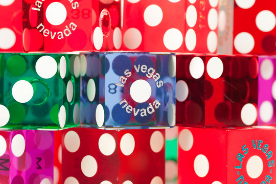 Colorful Las Vegas Gambling Dice on a White Background