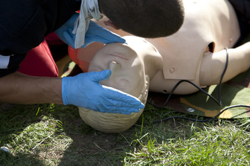 first aid training on a dummy