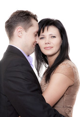 Portrait of the man and the woman on a white background