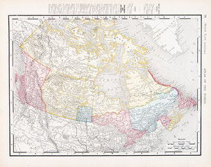 Fototapeta na wymiar Antique Vintage Color Map of Canada, North America