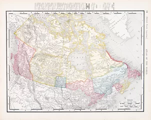Foto op Plexiglas Antieke vintage kleurenkaart van Canada, Noord-Amerika © qingwa