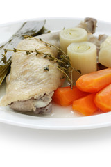 chicken pot-au-feu , boiled chicken with vegetables