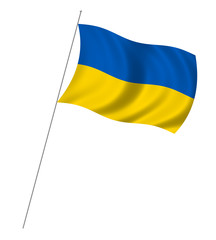 Flag of Ukraine with pole flag waving over white background