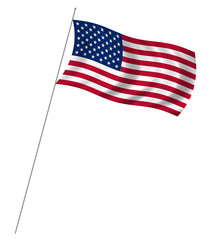 Flag of USA with pole flag waving over white background