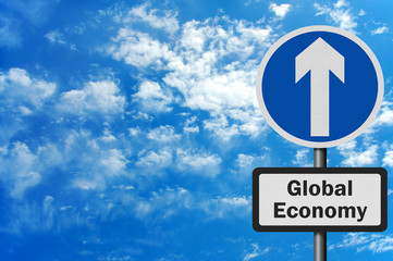 Photo realistic 'global economy growth' sign, with space for tex