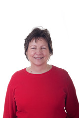 Smiling Woman in Red Shirt