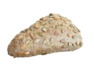 A brown roll with seeds and oats