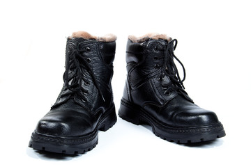 Black man's boots, on the white background, isolated